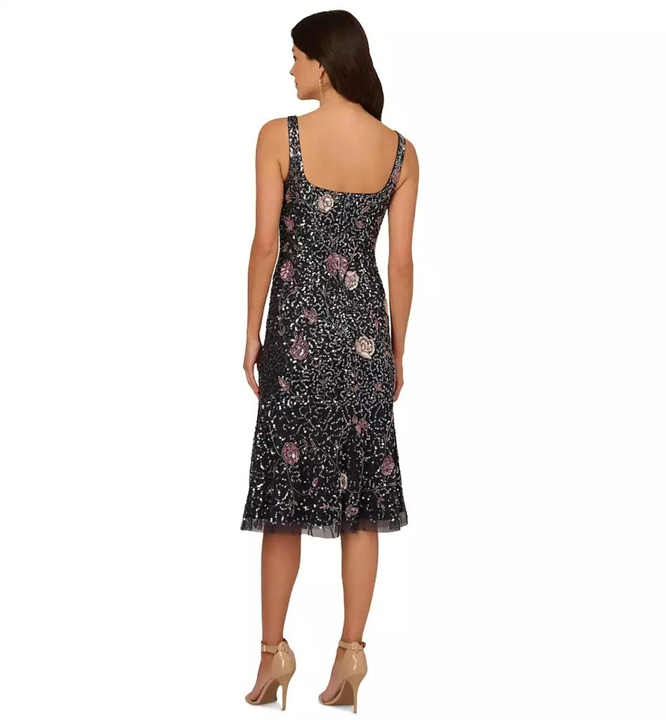 knee length dresses for ladies Sequin Beaded Floral Embroidery Illusion Midi Dress in Blue Multi main image 0