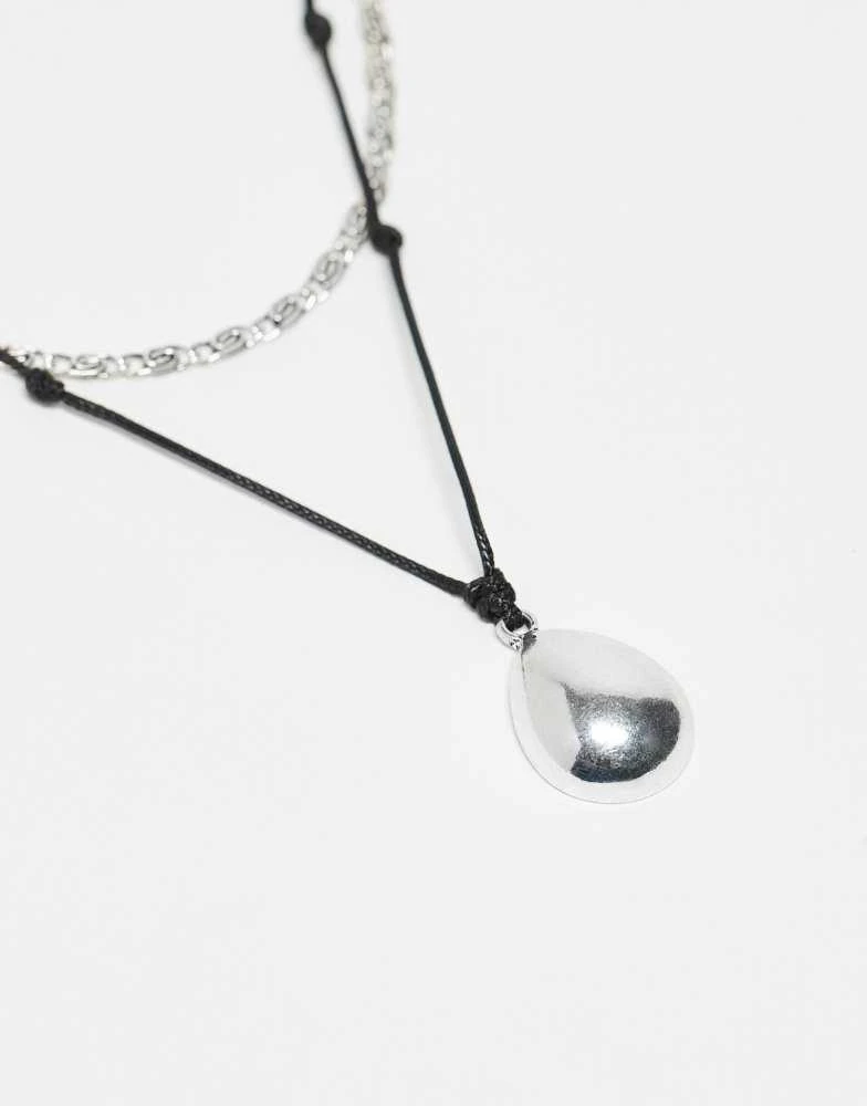 Reclaimed Vintage Reclaimed Vintage unisex cord 2 row necklace in silver 2