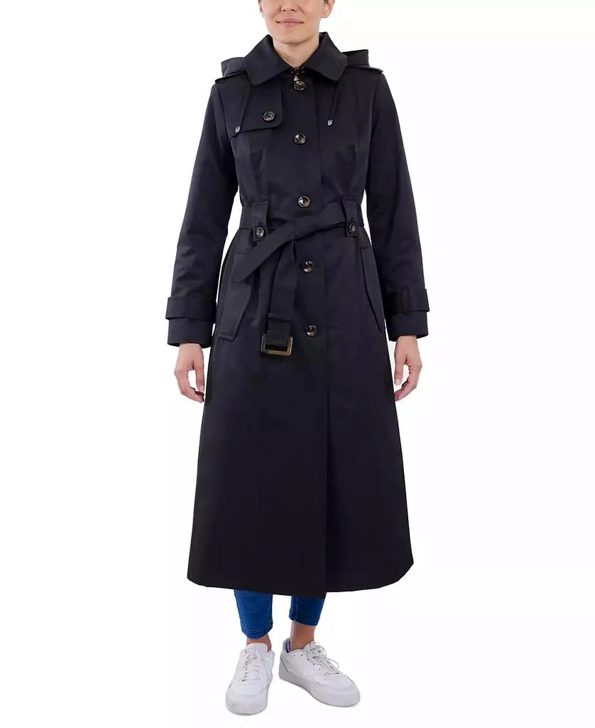 London Fog Women's Hooded Belted Maxi Trench Coat 1