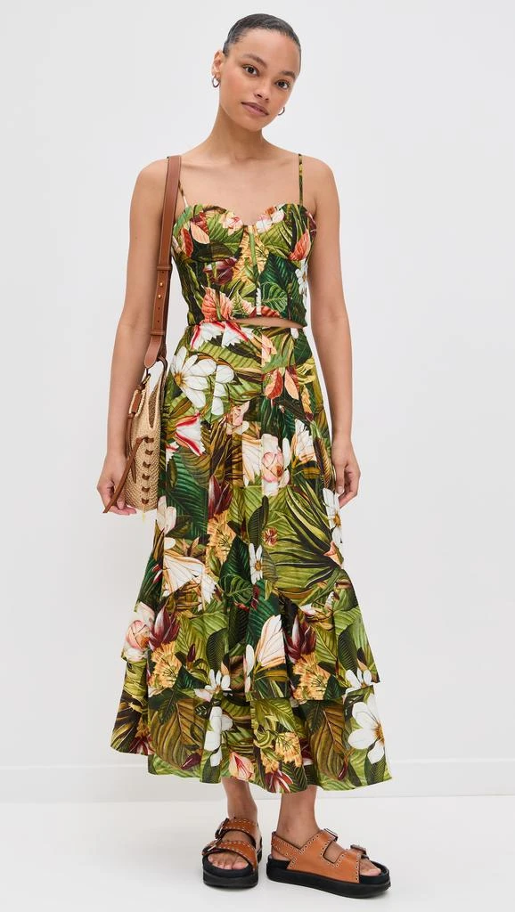 Farm Rio Botanical Forest Asymmetric Yoke Midi Skirt 4