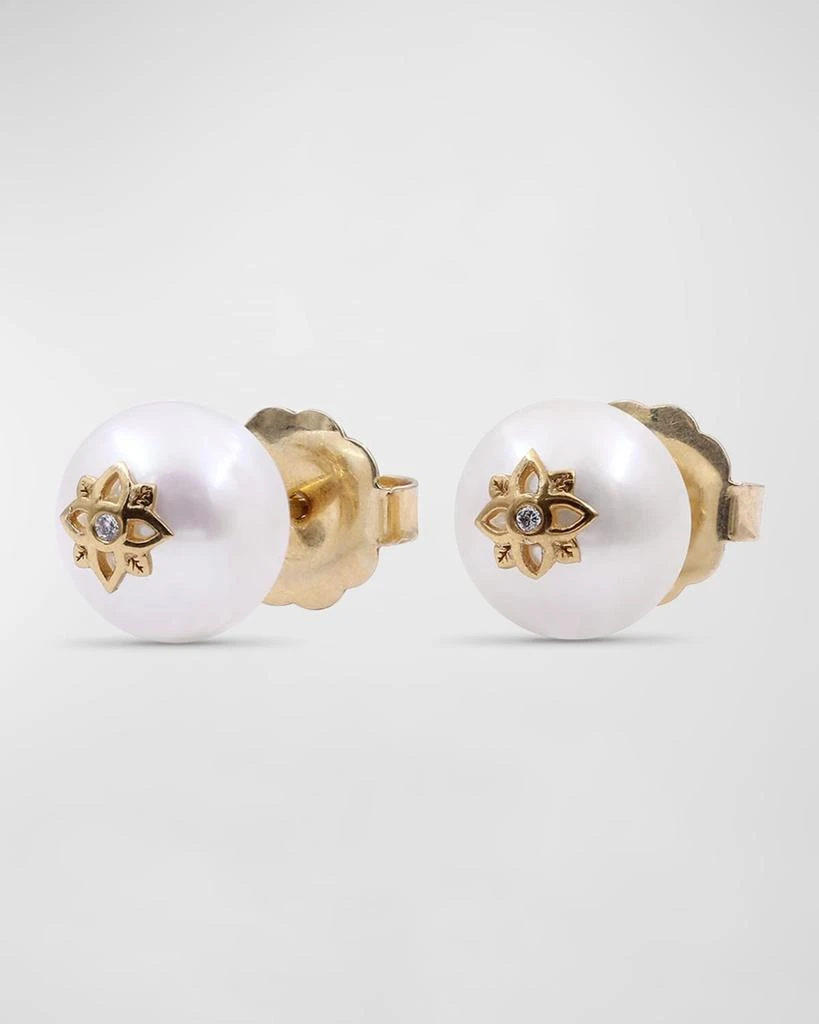 Stephen Dweck White Pearl and White Diamond Stud Earrings in 18K Gold 2