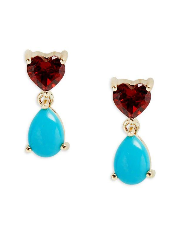 Saks Fifth Avenue 14K Yellow Gold, Turquoise & Garnet Drop Earrings 1