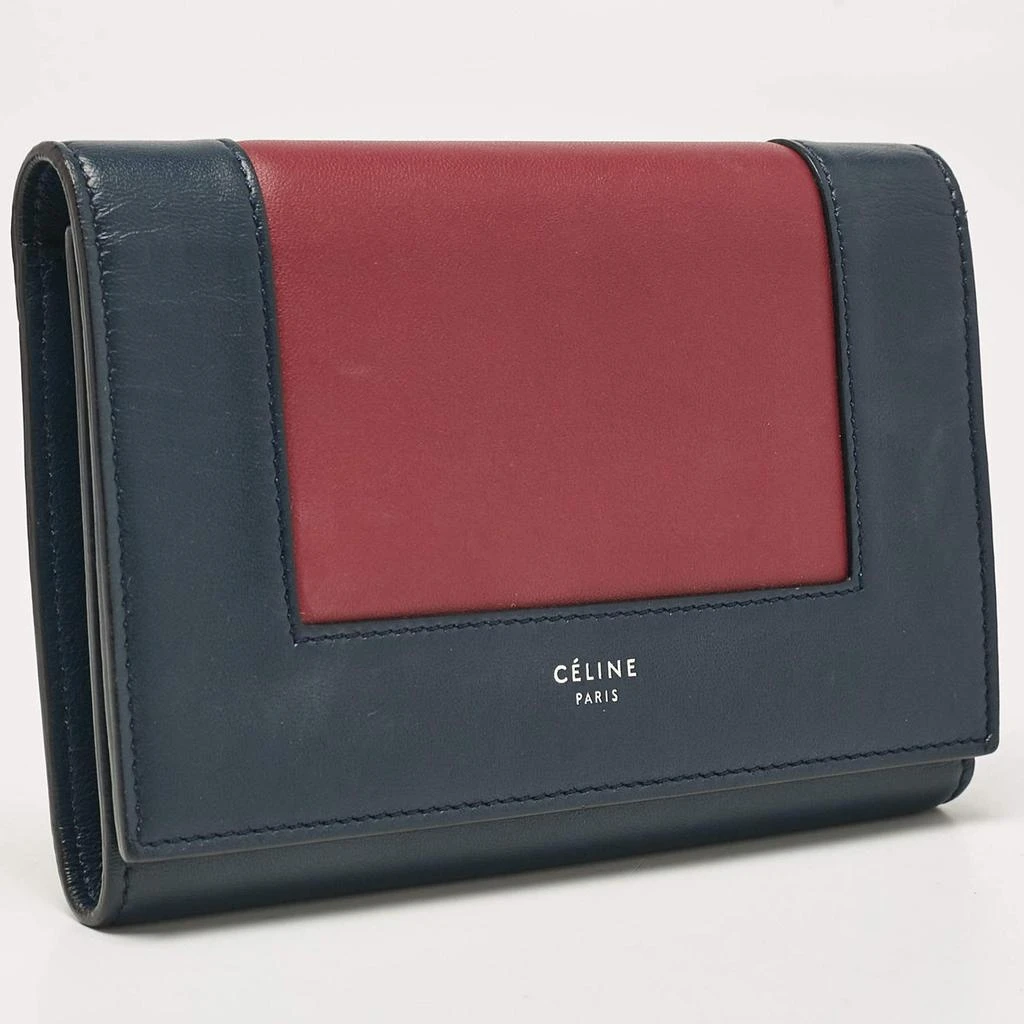 Celine Celine Navy Blue/Burgundy Leather Frame Trifold Wallet 5