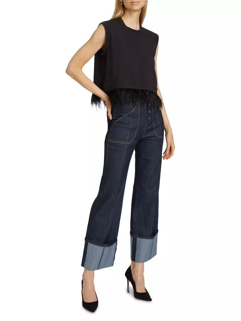 Cinq à Sept Feather-Trimmed Stretch-Cotton Crop T-Shirt 2
