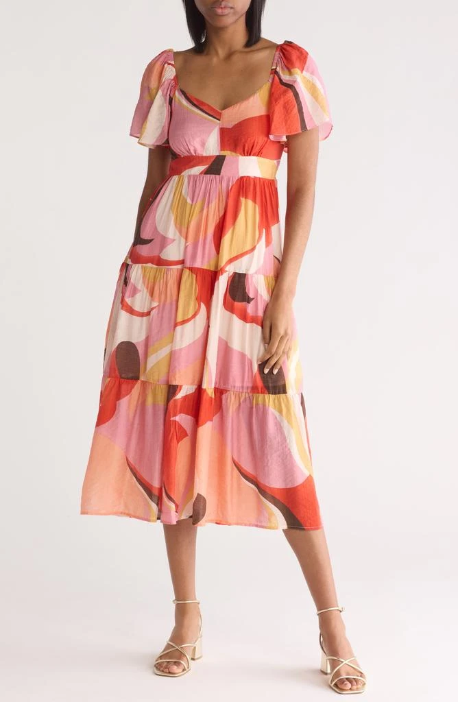 Flutter Sleeve Tiered Midi Dress – On Sale Now with Up to 81% Off