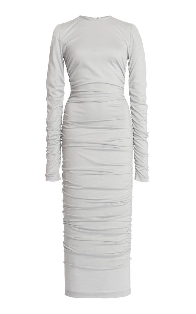 3/4 sleeve midi dress Audrey Dress #3 Shirt Collar 3/4 Sleeve Midi Length Silk Velvet (Venez