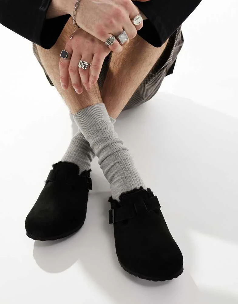 Birkenstock Birkenstock Boston shearling mink lined clogs in black 2