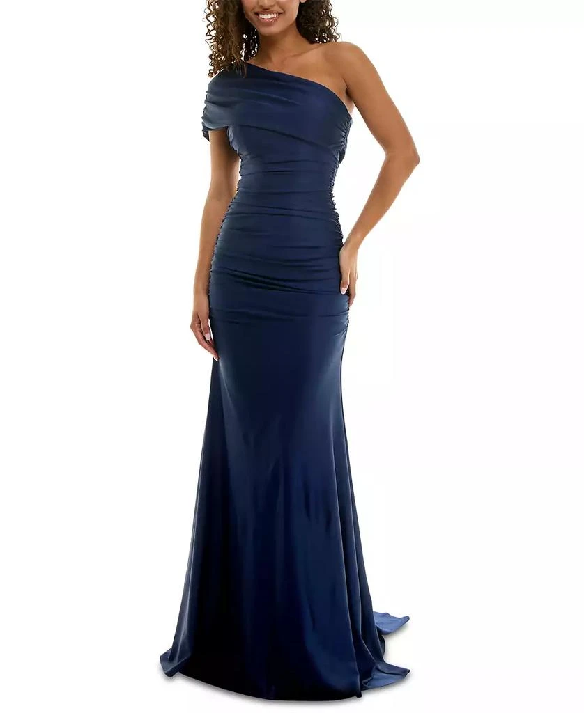 B Darlin Juniors' One-Shoulder Draped Floor-Sweeping Gown 1