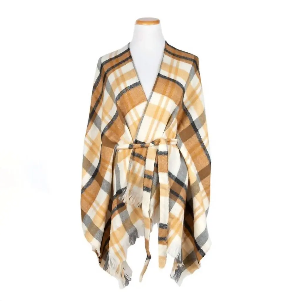 Judson & Co. Judson & Co. - Women's Plaid Knit Kimono Wrap With Belt