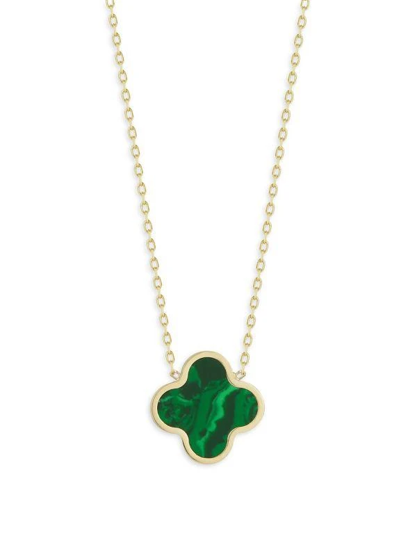 Saks Fifth Avenue 14K Yellow Gold & Malachite Clover Necklace 1
