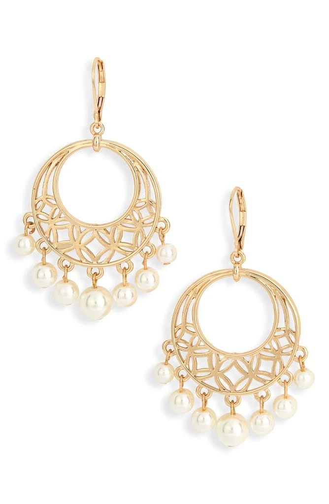 Anne Klein Shaky Faux Pearl Cutout Hoop Drop Earrings