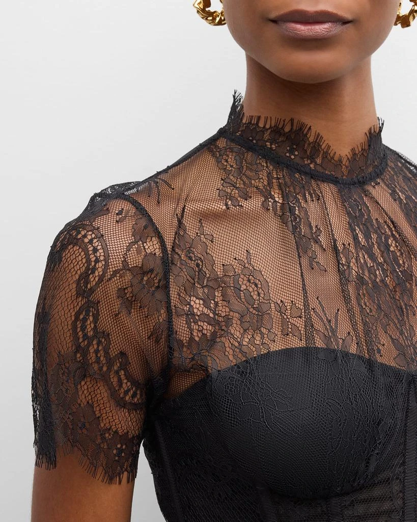 SIMKHAI Kehlani Sheer Lace Short-Sleeve Peplum Bustier Top 5