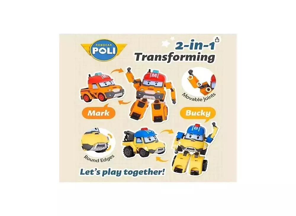 Robocar Poli 4" Transforming Robot - Bucky | Emergency Rescue Vehicle Action Figures | Kids Educational Pretend Play Toy 6