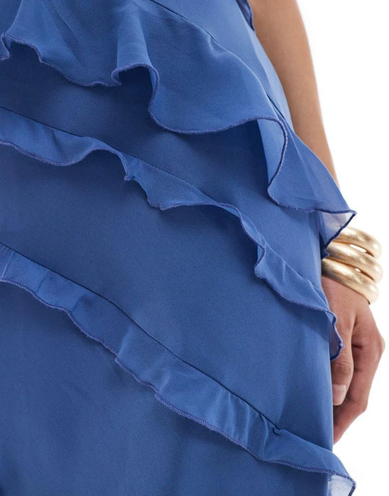 Abercrombie & Fitch Abercrombie & Fitch ruffle maxi dress with side slit in blue 4