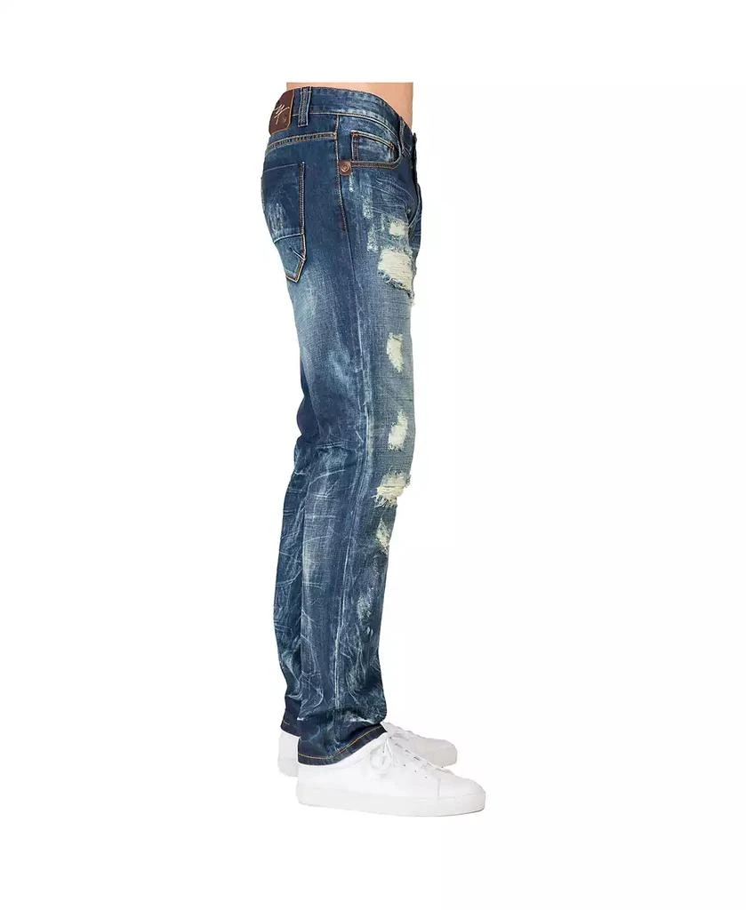 Level 7 Men's Slim Straight Fit Denim Ripped Distressed Jeans 3