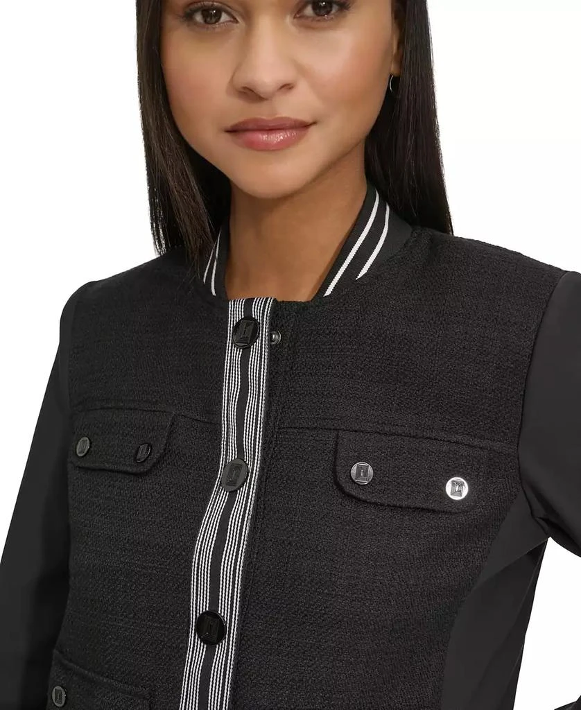 Karl Lagerfeld Paris Petite Mixed-Media Bomber Jacket 4