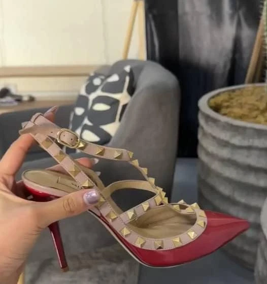 Valentino Valentino Red Patent Leather Rockstud Ankle Strap Pumps Size 37.5 2