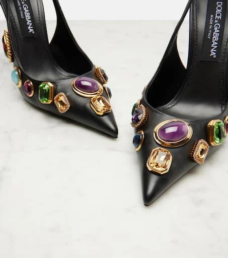 Dolce 
Gabbana DG embellished leather slingback pumps 5