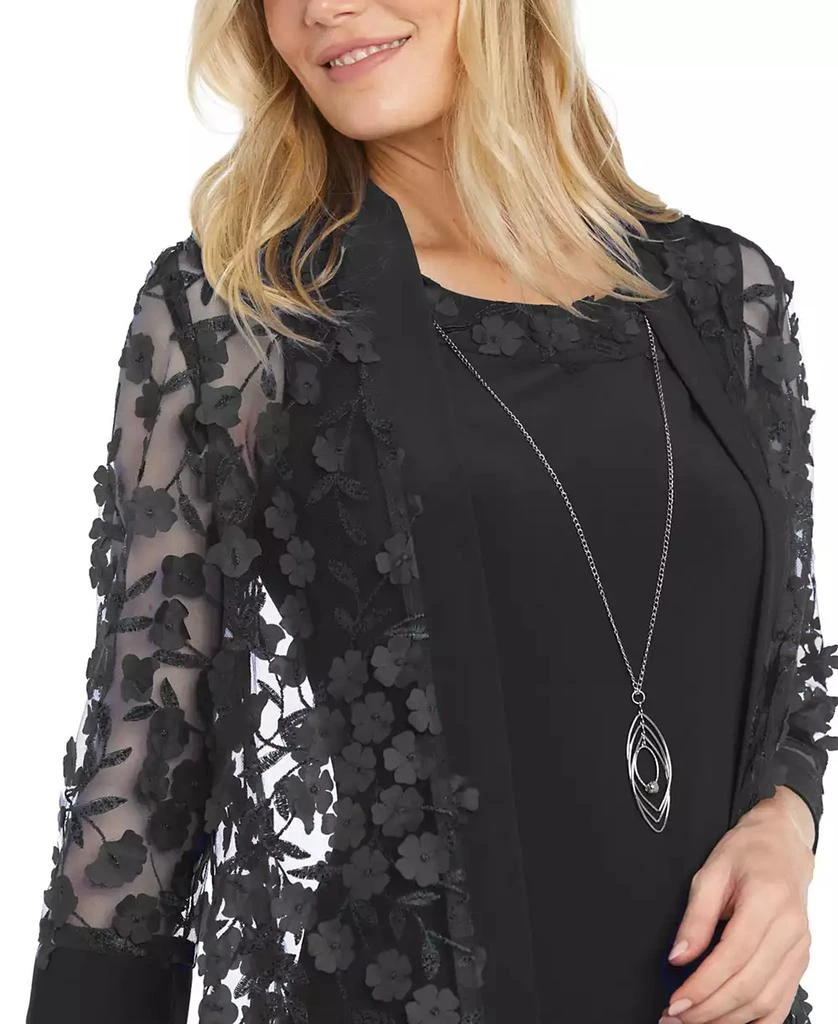 R & M Richards Petite 3D Floral Mesh Jacket & Necklace Dress Set 3