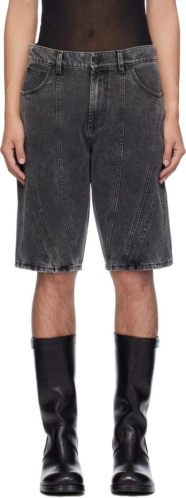 Mugler Black Spiral Baggy Denim Shorts 1