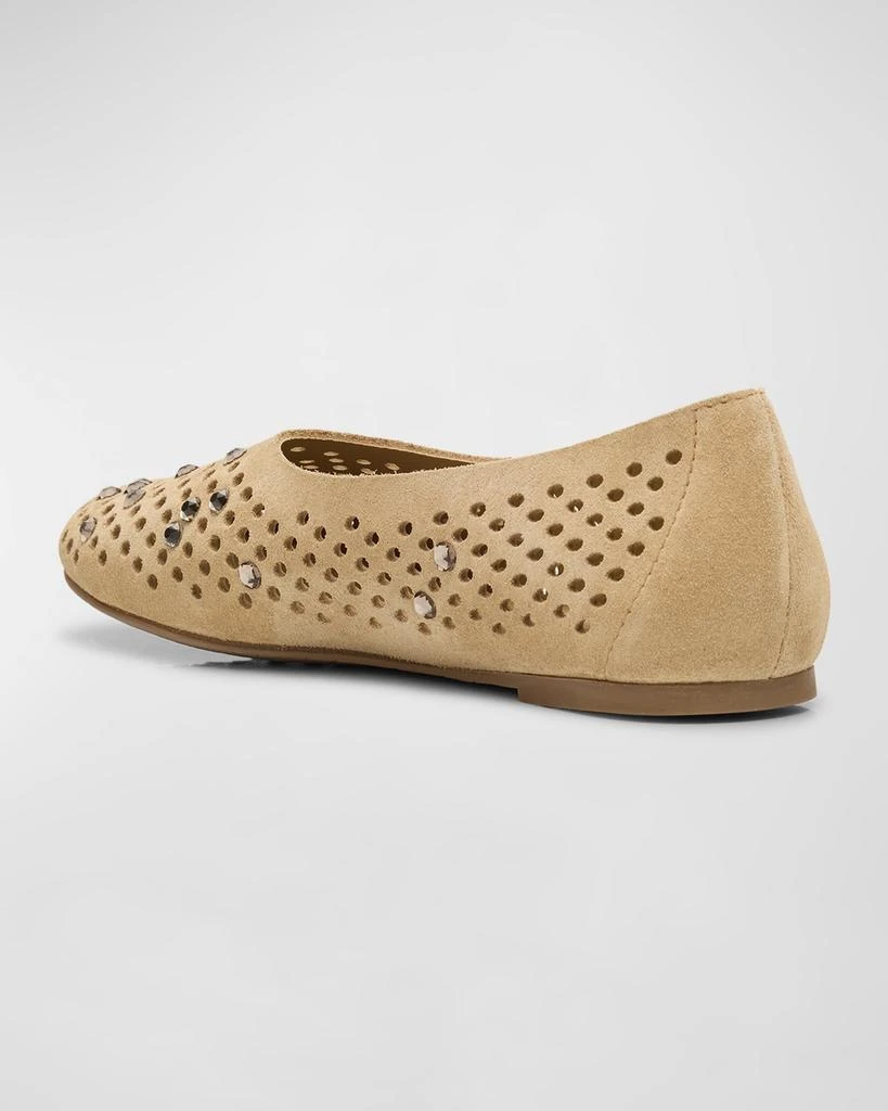 Pedro Garcia Ariane Perforated Suede Crystal Ballerina Flats 4