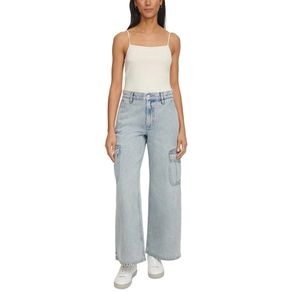 Calvin Klein Petite High-Rise Wide-Leg Cargo Jeans 1