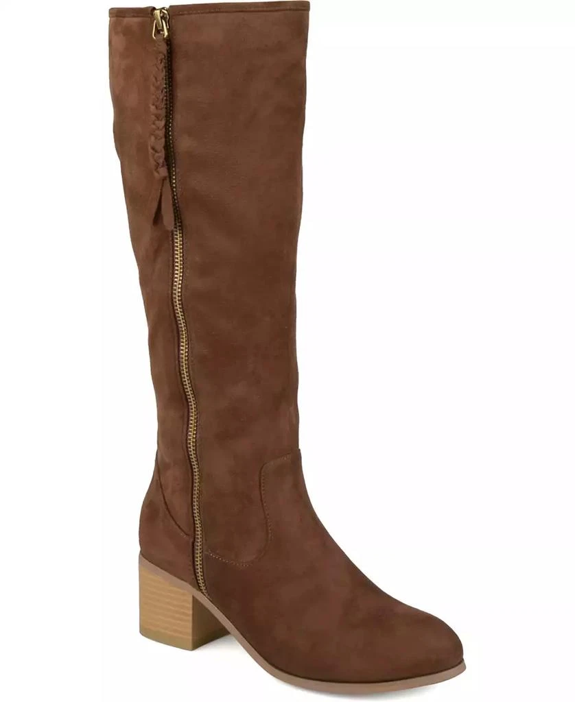 Journee Collection Women's Sanora Wide Calf Stacked Heel Mid Shaft Boots 1