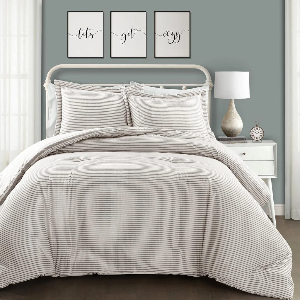 Lush Decor Farmhouse Stripe Rev. Oversized Comforter Gray 3Pc Set Cal King 2
