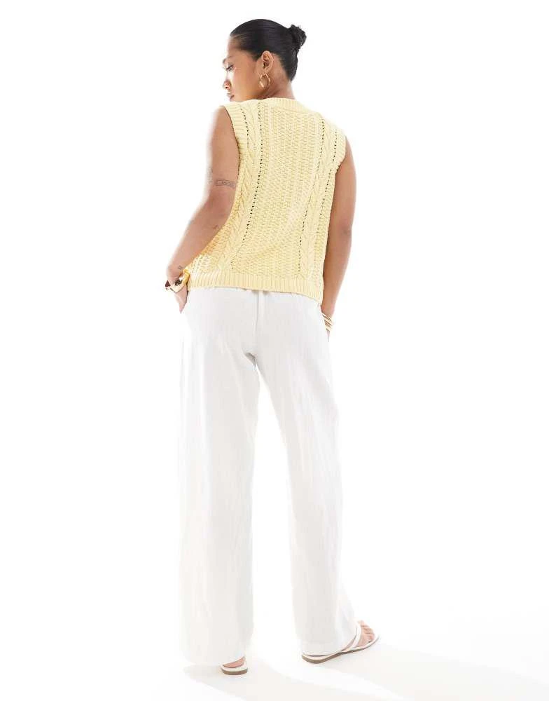 New Look Petite New Look Petite linen wide leg trousers in white 2
