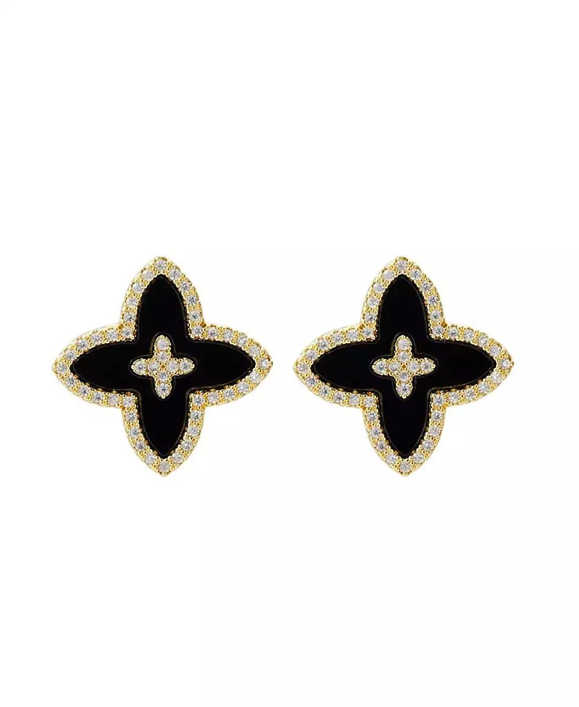ADORNIA Gold CZ Black Statement Flower Stud Earrings 2