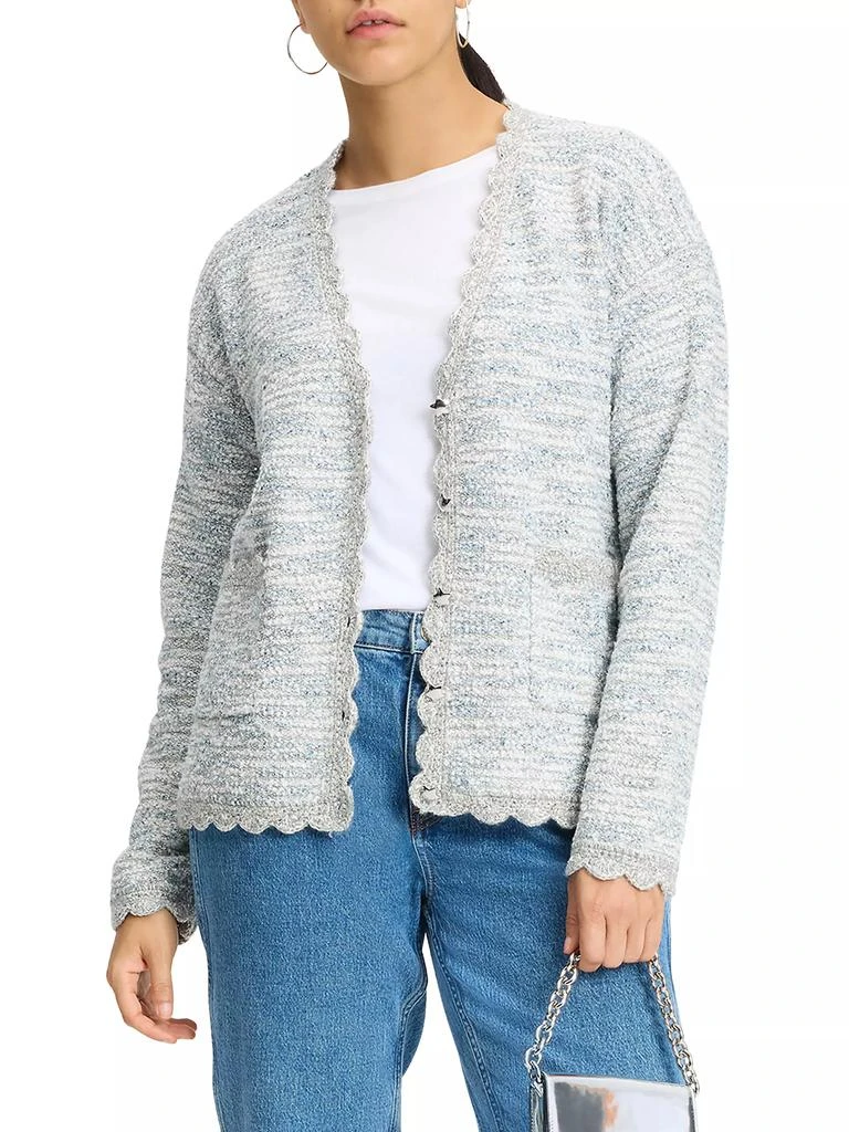 Kate Spade Mainline Scalloped Tweed V-Neck Cardigan 3
