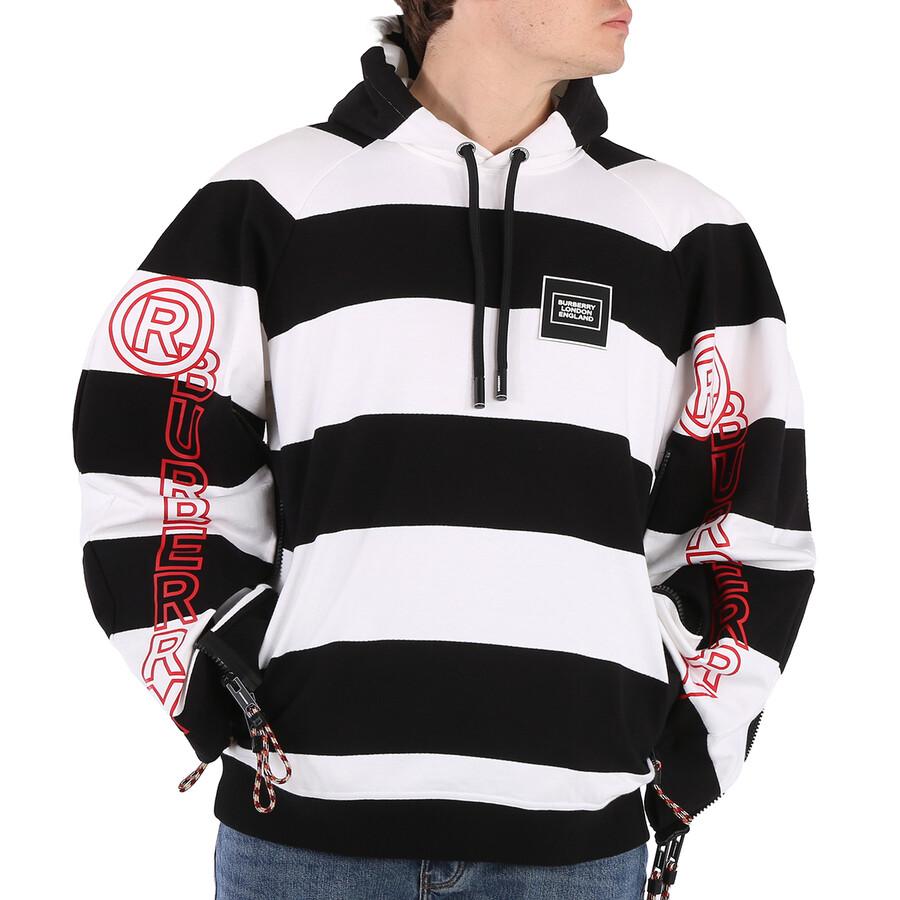 Men's Black Printed Logo Striped Hoodie – On Sale Now with