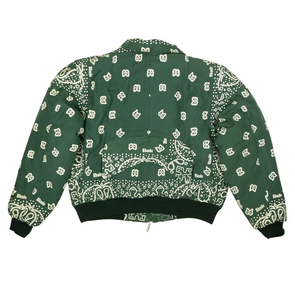 Rhude Forest Green And Creme Cotton Lighting Bomber Jacket 1