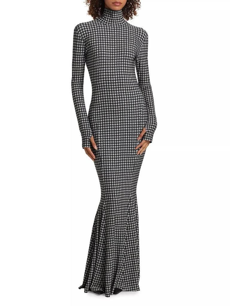 Norma Kamali Houndstooth Turtleneck Fishtail Gown 3