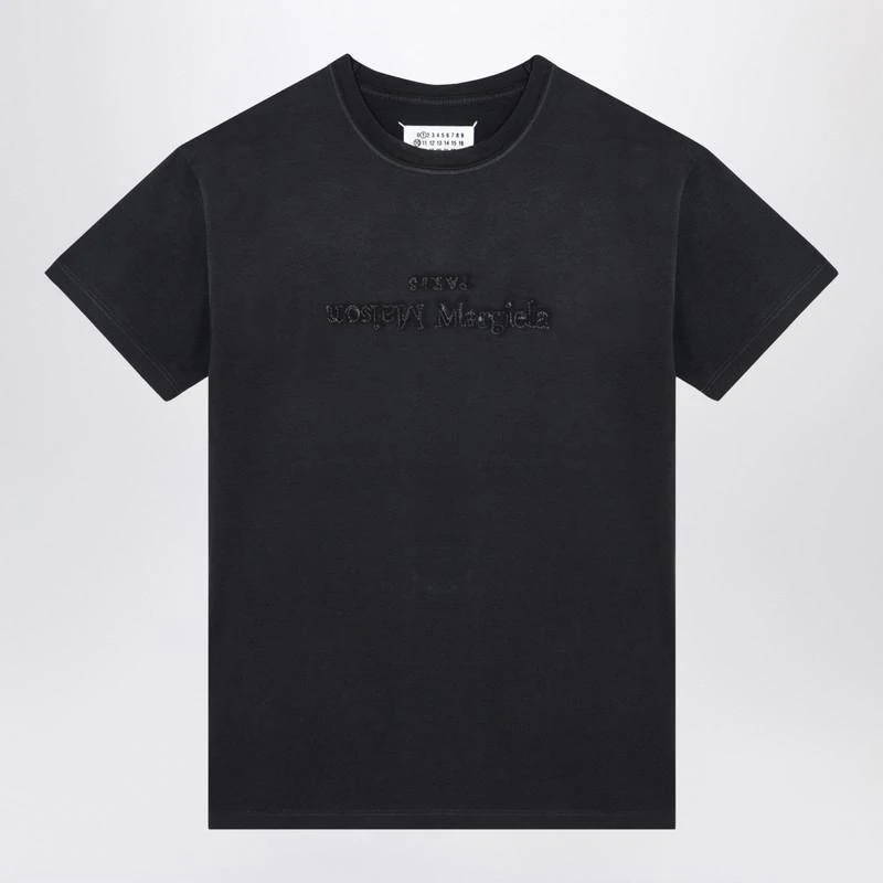 MAISON MARGIELA Maison Margiela Black Washed-Out T-Shirt With Reverse Logo 1