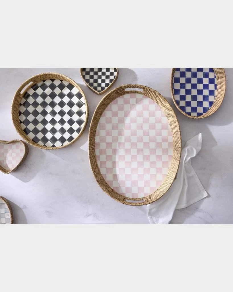 MacKenzie-Childs Courtly Check Enamel Rattan Round Serving Tray 2