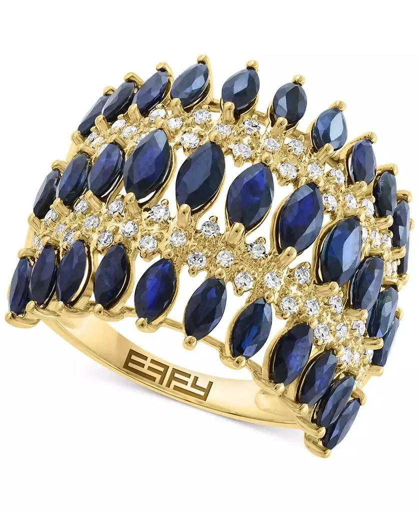 Effy EFFY® Sapphire (3-5/8 ct. t.w.) 
Diamond (5/8 ct. t.w.) Crown Inspired Statement Ring in 14k Gold