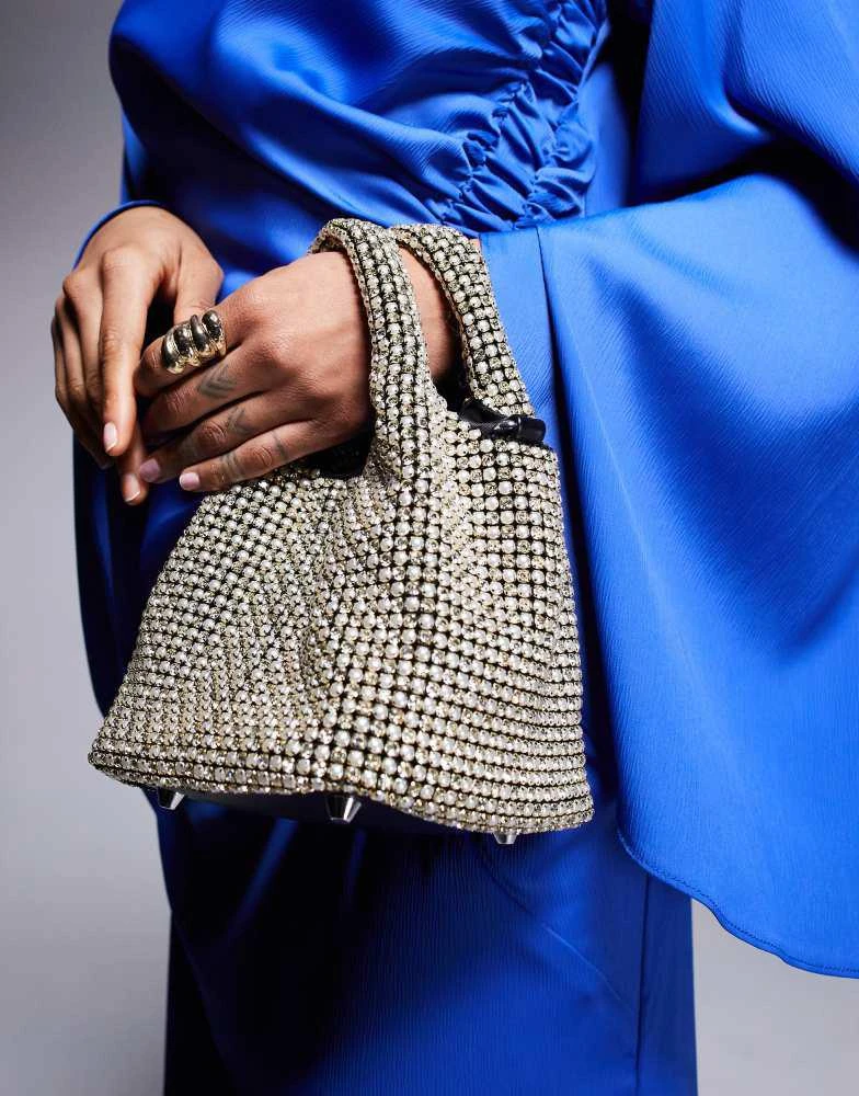 True Decadence True Decadence rhinestone embellished grab bag in silver 3