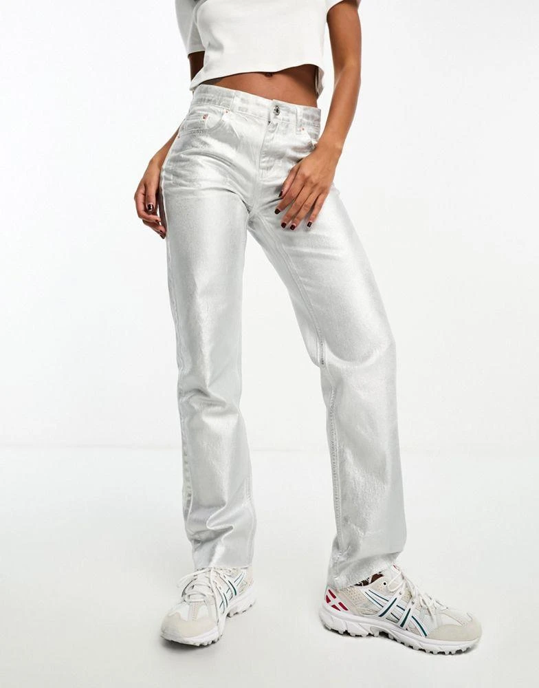 Stradivarius Stradivarius metallic trouser in silver 3