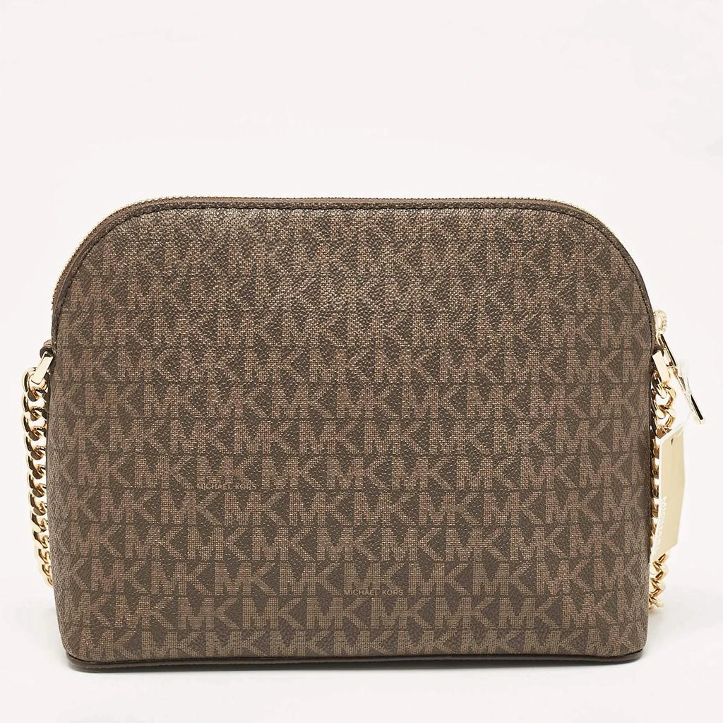 Michael Kors Michael Kors Brown Signature Coated Canvas Medium Dome Crossbody Bag 4