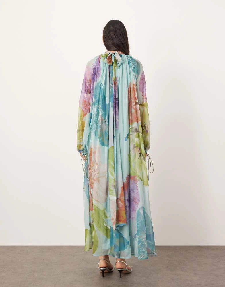 ARRANGE ARRANGE chiffon high neck trapeze maxi dress in large blue floral print 4