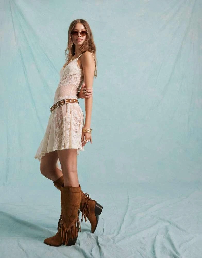 Miss Selfridge Miss Selfridge festival lace asymmetric mini dress in cream 1