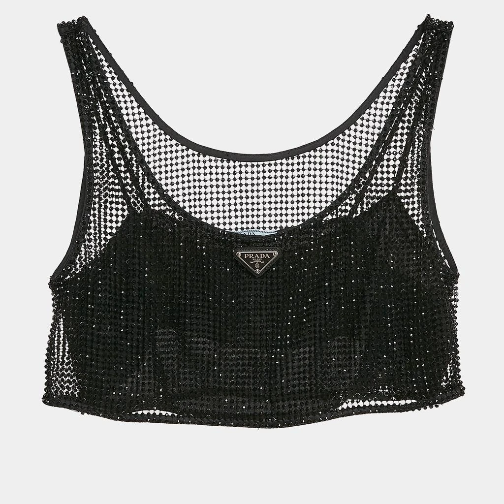 Prada Prada Black Rhinestone Mesh Crop Top S 1