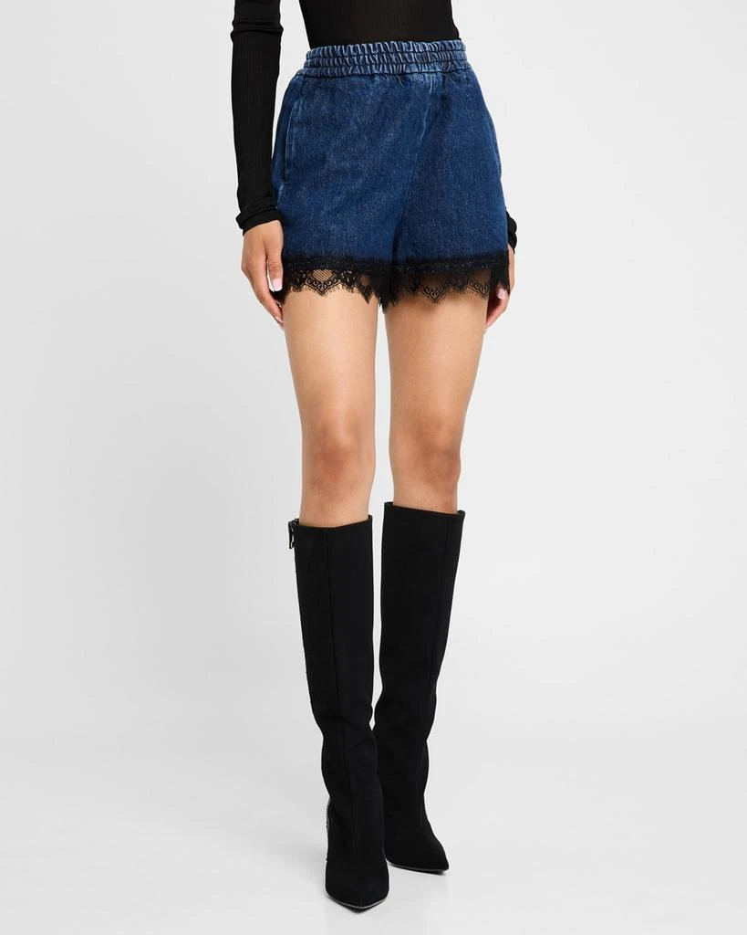 Off-White 20s Lace-Trim Denim Pull-On Shorts 4
