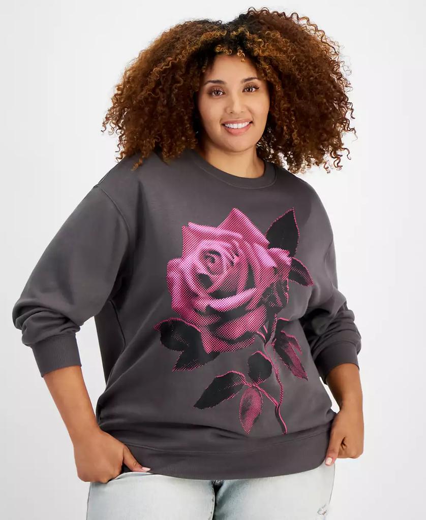 Rebellious One Trendy Plus Size Rose-Graphic Sweatshirt