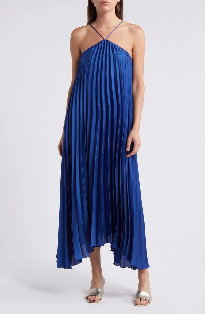 strapless open back dress Zora One Shoulder Pleated Midi Dress