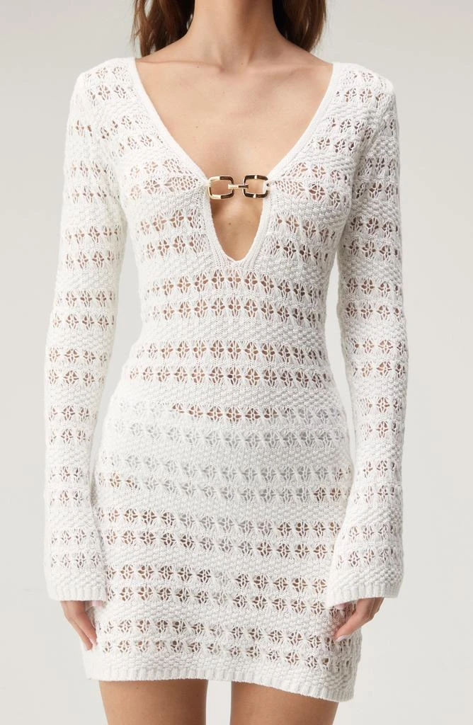 NASTY GAL Open Stitch Plunge Neck Long Sleeve Sweater Dress 6