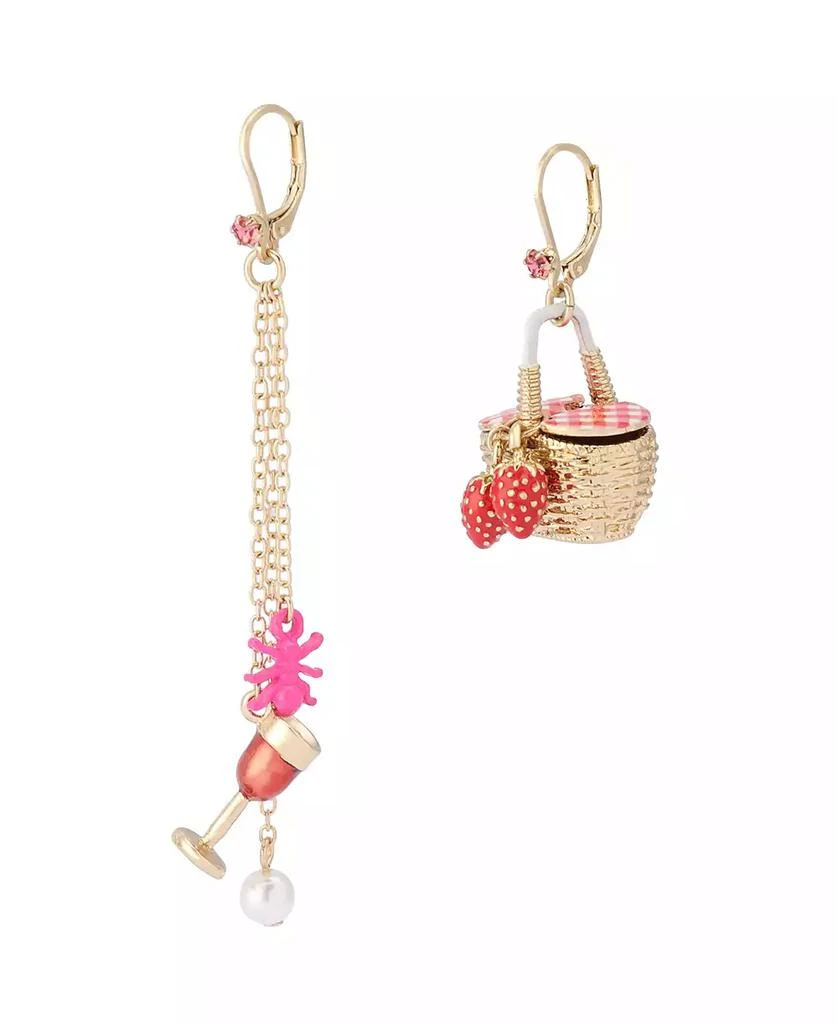 Betsey Johnson Faux Stone Backyard Picnic Basket Mismatch Earrings 2