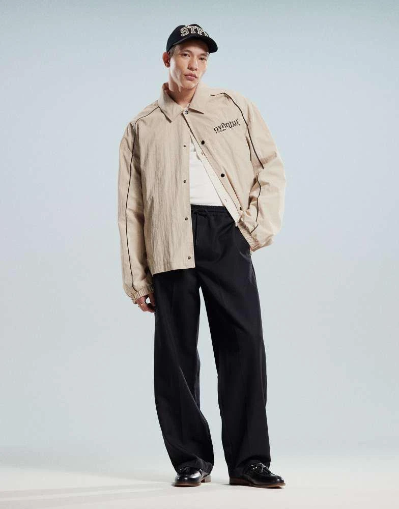 ASOS ASOS DESIGN oversized coach jacket with embroidery in stone 4