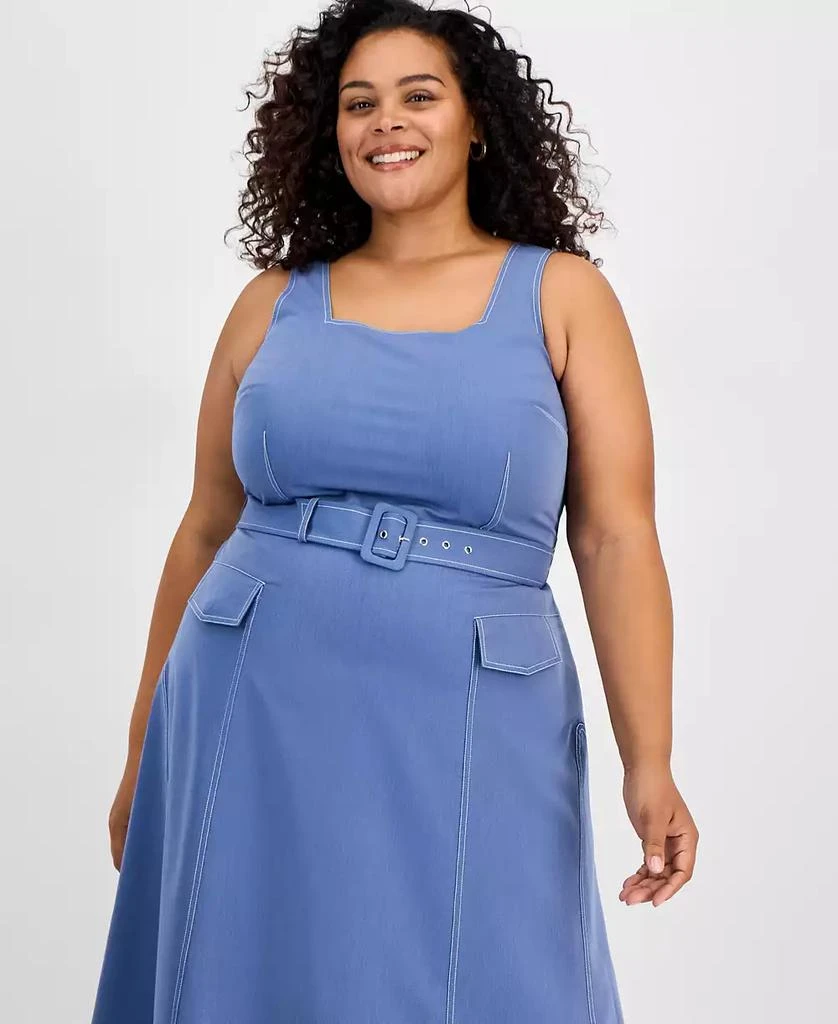 Tahari Tahari Plus Size Denim Belted Square-Neck Midi Dress 4